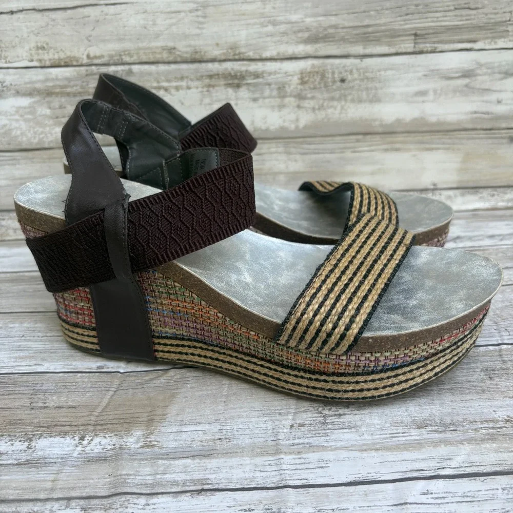 Boutique by Corkys India Wedge Sandals 11 Brown Colorful Platform Studded Boho